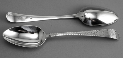 Irish Georgian Silver Bright Cut Bow Tablespoons (Pair)