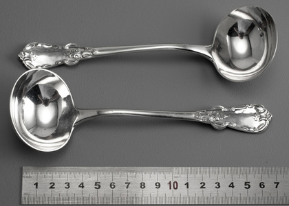 Rare Tudor Pattern Antique Silver Sauce Ladles (Pair) - Chawner & Co