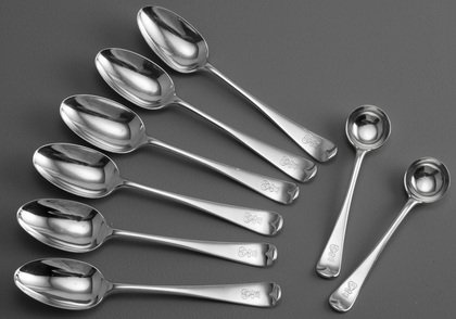 Antique Silver Teaspoons (Set of 6) and Matching Saltspoons (Pair) - Earl's Coronet, C Monogram