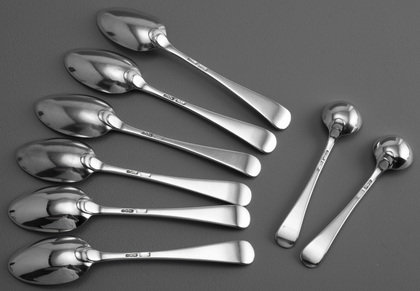 Antique Silver Teaspoons (Set of 6) and Matching Saltspoons (Pair) - Earl's Coronet, C Monogram