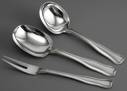 Georg Jensen Old Danish (Dobbeltriflet) Sterling Silver Serving Set (Serving Spoon, Gravy Ladle, Meat Fork)