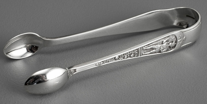 Victorian Silver Private Pattern Halberd Teaspoons (set of 6) and Sugartongs - Elkington - Tudor Men & Women