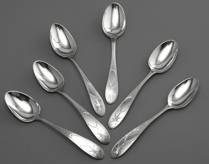 Irish Celtic Point Bright Cut Star Silver Teaspoons (Set of 6) - Dublin Star Cut Silver