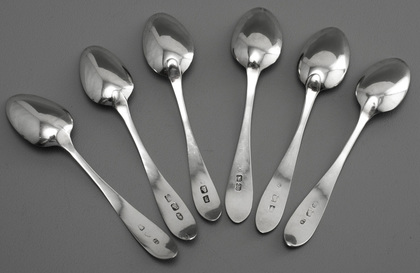 Irish Celtic Point Bright Cut Star Silver Teaspoons (Set of 6) - Dublin Star Cut Silver