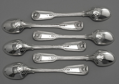 Antique Silver Fiddle, Thread & Shell Egg Spoons (Set of 6) - Holland, Aldwinckle & Slater