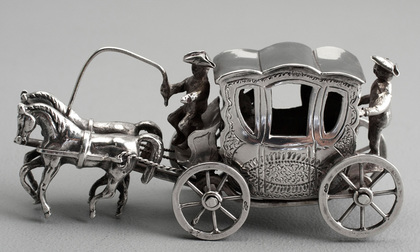 Dutch Antique Silver Miniature Horse and Carriage - Gebruder van Straten, Hoorn