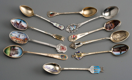 Ten Continental Silver and Enamel Souvenir Spoons