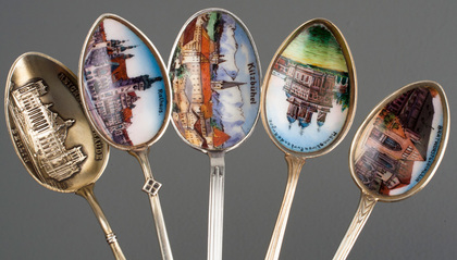 Ten Continental Silver and Enamel Souvenir Spoons