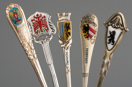 Ten Continental Silver and Enamel Souvenir Spoons