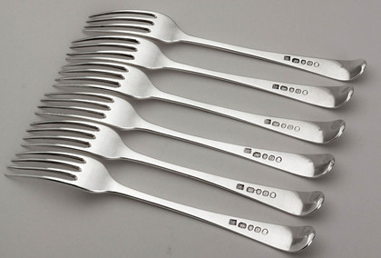 Georgian Silver Dessert Forks (Set of 6) - Samuel Godbehere, Edward Wigan, Sun in Splendour