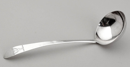 Irish Georgian Silver Sauce Ladle - John Power, Dublin, Bassett Family Crest