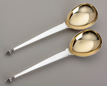 Sterling Silver Baluster Gilded Serving Spoons (Pair) - Mappin & Webb