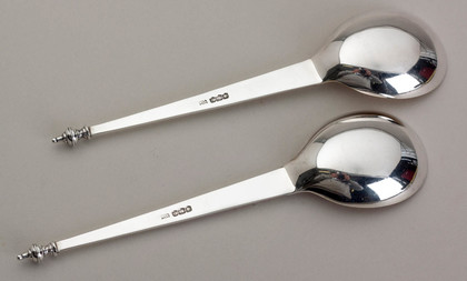 Sterling Silver Baluster Gilded Serving Spoons (Pair) - Mappin & Webb