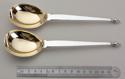 Sterling Silver Baluster Gilded Serving Spoons (Pair) - Mappin & Webb