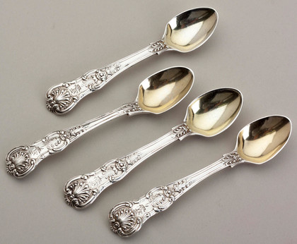 Queens Pattern Sterling Georgian and Victorian Silver Egg Spoons (4) - Rosette Pattern