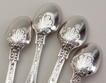 Queens Pattern Sterling Georgian and Victorian Silver Egg Spoons (4) - Rosette Pattern