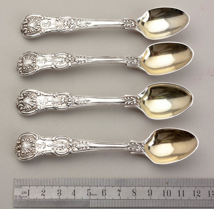 Queens Pattern Sterling Georgian and Victorian Silver Egg Spoons (4) - Rosette Pattern