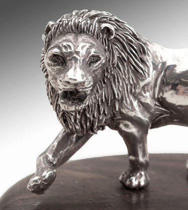 Patrick Mavros Silver Lion On Wooden Base - Medium