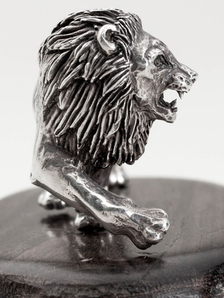 Patrick Mavros Silver Lion On Wooden Base - Medium