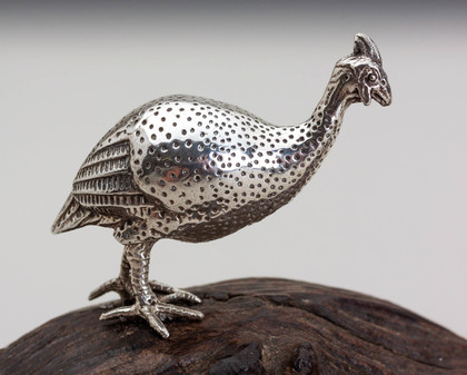 Patrick Mavros Silver Sculpture Guinea Fowl Pair On Wooden Base