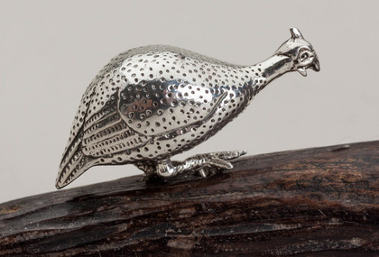 Patrick Mavros Silver Sculpture Guinea Fowl Pair On Wooden Base