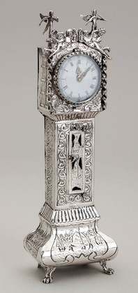 Dutch Miniature Silver Longcase Clock (Grandfather Clock) - Staande Horloges