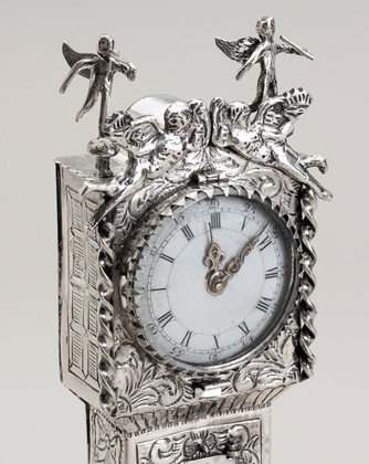 Dutch Miniature Silver Longcase Clock (Grandfather Clock) - Staande Horloges