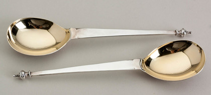 Sterling Silver Baluster Gilded Serving Spoons (Pair) - Mappin & Webb