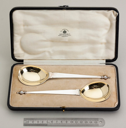 Sterling Silver Baluster Gilded Serving Spoons (Pair) - Mappin & Webb