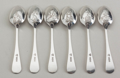 Sterling Silver Fancy Back (Picture Back) Teaspoons (Set of 6) - I Love Liberty