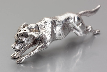 Victorian Novelty Cast Silver Dog Pepper - Thomas Johnson, Frederick Edmonds