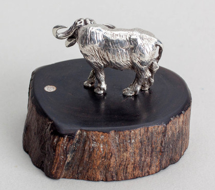 Patrick Mavros Silver Buffalo On Wooden Base - Miniature