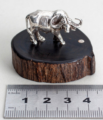 Patrick Mavros Silver Buffalo On Wooden Base - Miniature