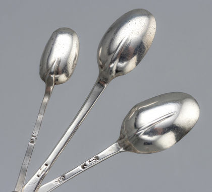 Collection of 3 18th Century Miniature Toy or Snuff Rat Tail Spoons - David Clayton, William Scarlett