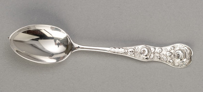 Edwardian Silver Rose Pattern Teaspoons (Set of 6) & Sugartongs