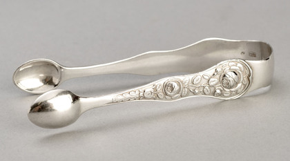 Edwardian Silver Rose Pattern Teaspoons (Set of 6) & Sugartongs