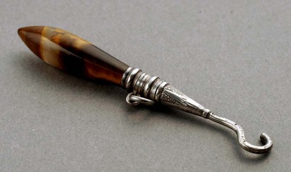 Tigers Eye Antique Silver Glove Button Hook -