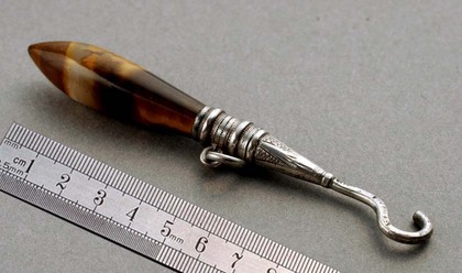 Tigers Eye Antique Silver Glove Button Hook -