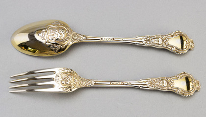 Rare Canova Pattern Silver Gilt Dessert Spoon & Fork - Chawner & Co.