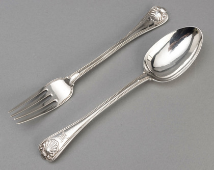 Rare Old English Military Bead & Shell Pattern Spoon & Fork