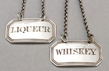 Victorian Silver Boudoir Labels (Pair) - Whiskey, Liqueur