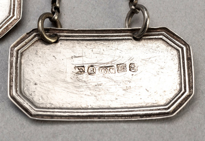 Victorian Silver Boudoir Labels (Pair) - Whiskey, Liqueur