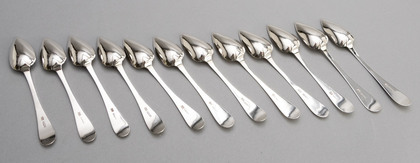 Dutch Antique Silver Grapefruit Spoons (Lemoenlepels). Set of 12 - Paulus Esink Amsterdam, Original Mahogany Box